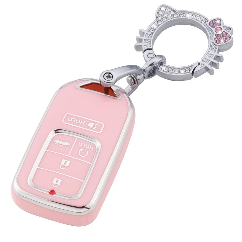 Pangpai Pink Key Fob Cover for Honda, Soft TPU Key Case Protection with Bling Keychain Fit for Honda Accord Civic CRV Pilot Odyssey Smart Key Holder - Image 1